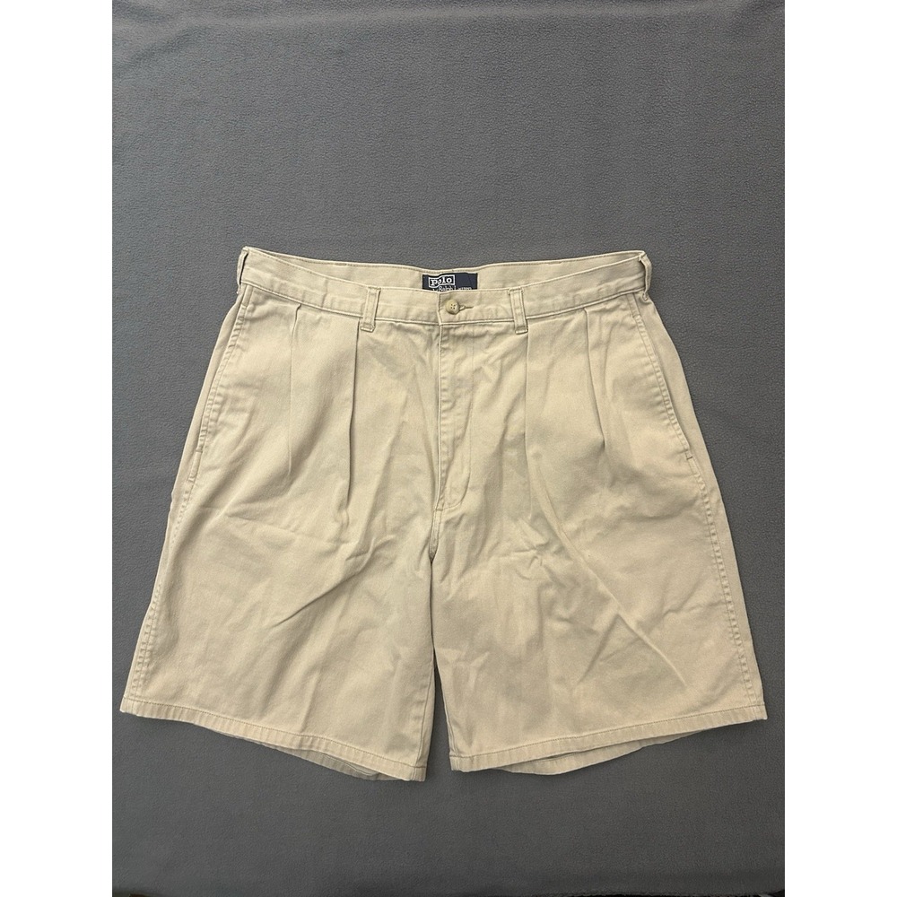VINTAGE Polo Ralph Lauren Shorts Mens 36 Tan 90s Cotton Double Pleated